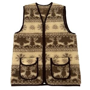Ukrainian 100% Wool Vest, Size women M/ Mens XS, Beige & Brown